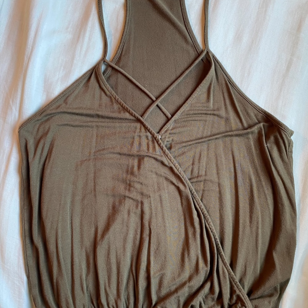 green / olive tank top with cross link - size M